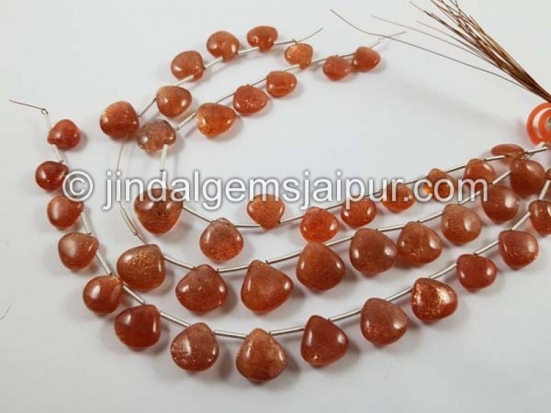 Sunstone Smooth Heart Beads