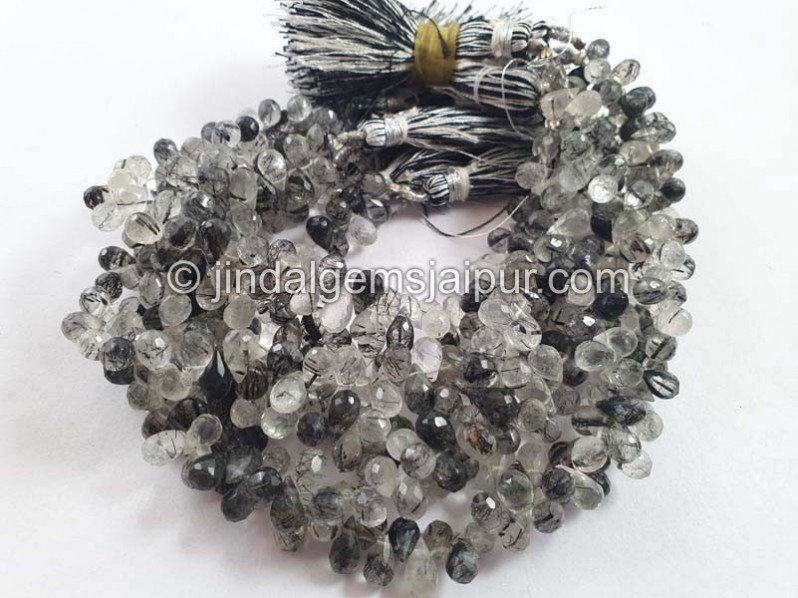 Black Rutile Faceted Drops Beads