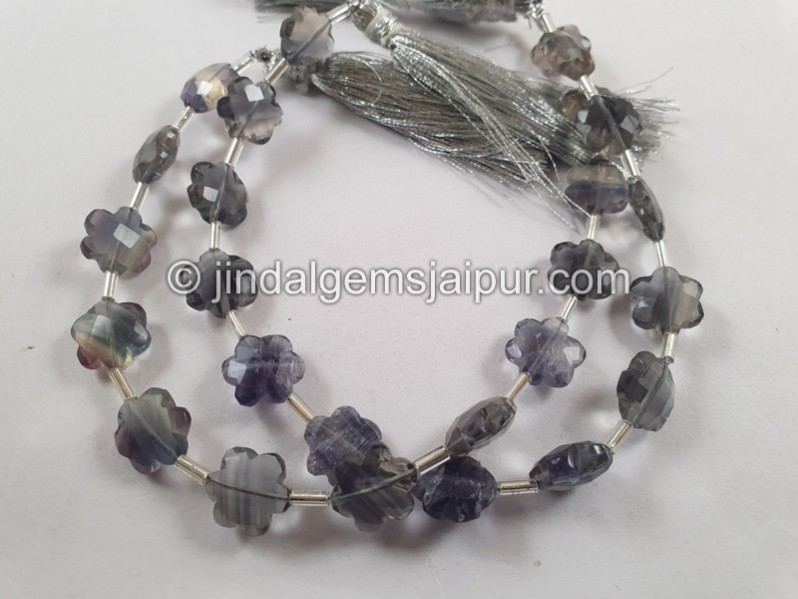 Fluorite Deep Blue Faceted Flower Beads