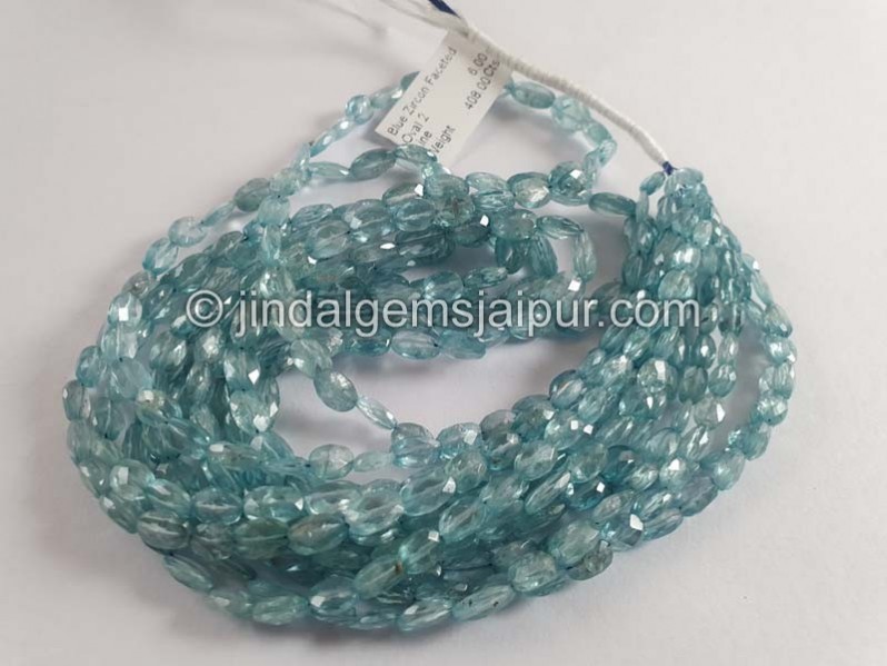 Blue Zircon Faceted Oval Beads