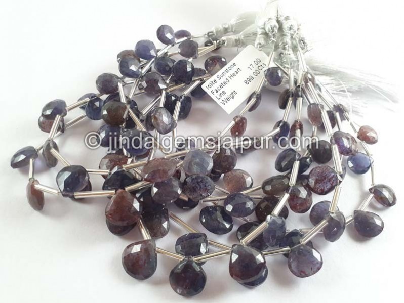 Iolite Sunstone Faceted Heart Beads