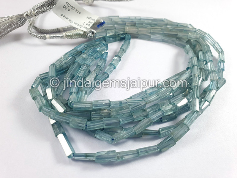 Blue Zircon Faceted Pipe Shape Beads