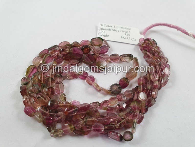 Bi Color Tourmaline Flat Slice Oval Beads