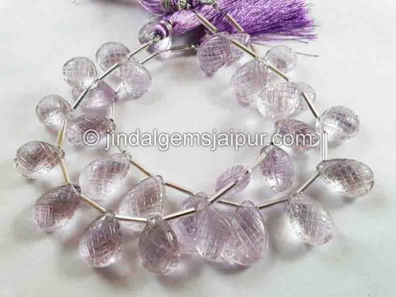 Pink Amethyst Carved Pumpkin Pear Beads