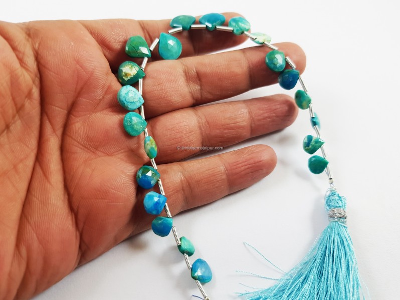Natural Blue Opalina Faceted Heart Beads
