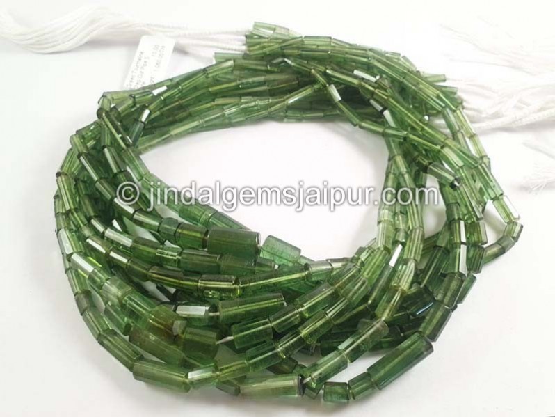 Green Tourmaline Step Cut Pipe Shape Beads