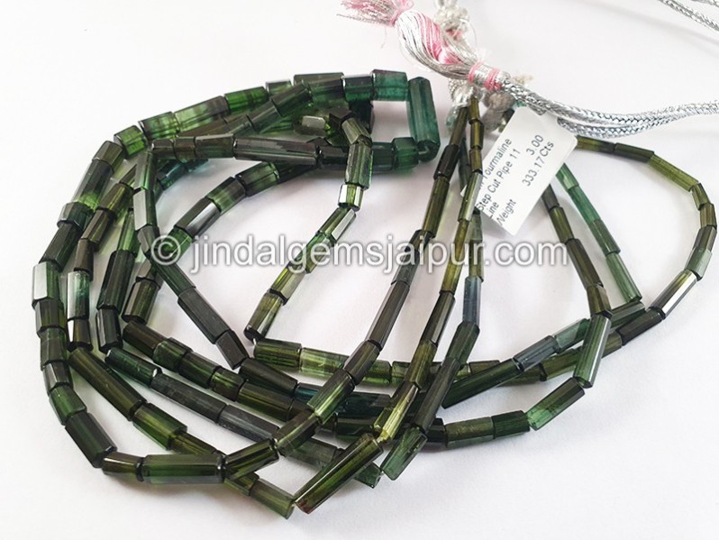 Green Tourmaline Step Cut Pipe Shape Beads