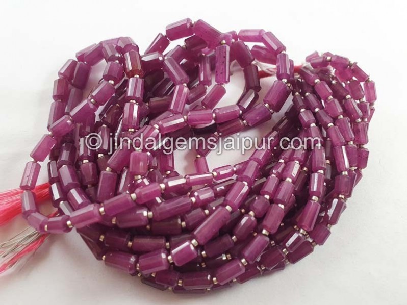 Ruby Step Cut Cylinder Shape Beads