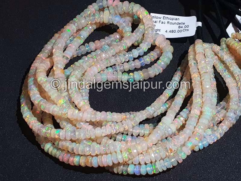 Yellow Ethiopian Opal Faceted Roundelle Shape Beads