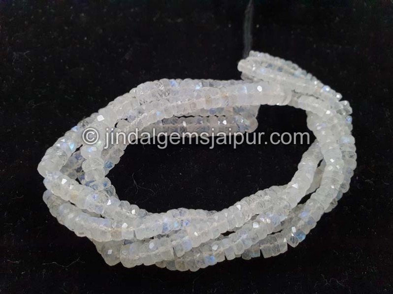 White Rainbow Moonstone Faceted Tyre Beads
