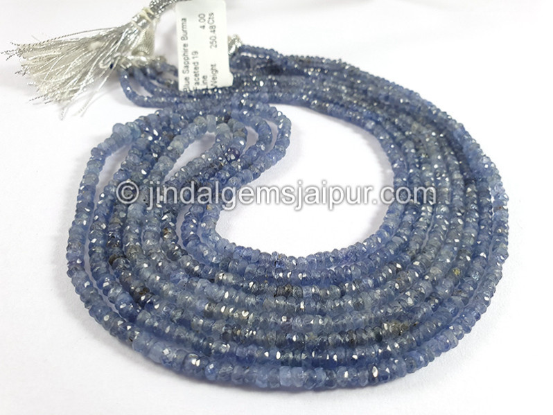 Blue Sapphire Burma Faceted Roundelle Shape Beads