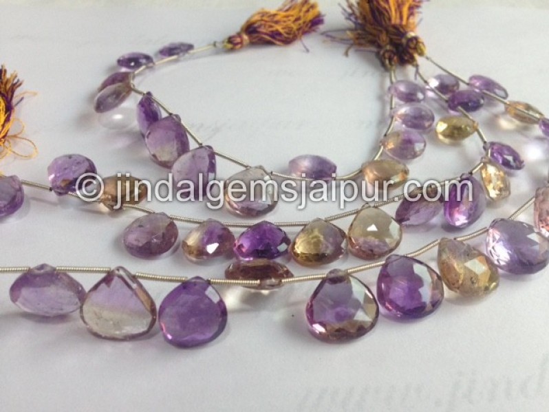 Ametrine Briollete Heart Beads