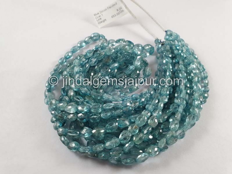 Blue Zircon Faceted Oval Beads