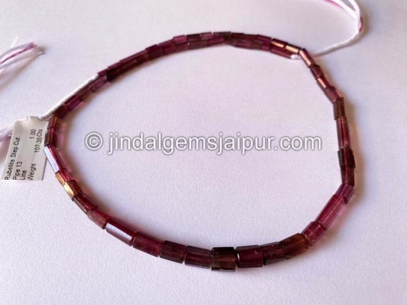 Rubellite Step Cut Pipe Shape Beads