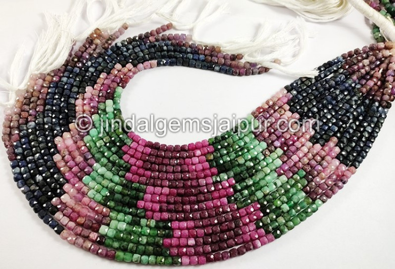 Multi Precious Faceted Cube Shape Beads