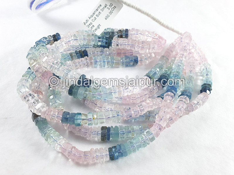 Multi Aquamarine Step Cut Bolt Shape Small Beads