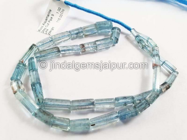 Moss Aquamarine Step Cut Pipe Shape Beads