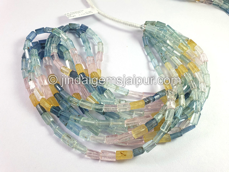 Multi Aquamarine Faceted Pipe Shape Beads