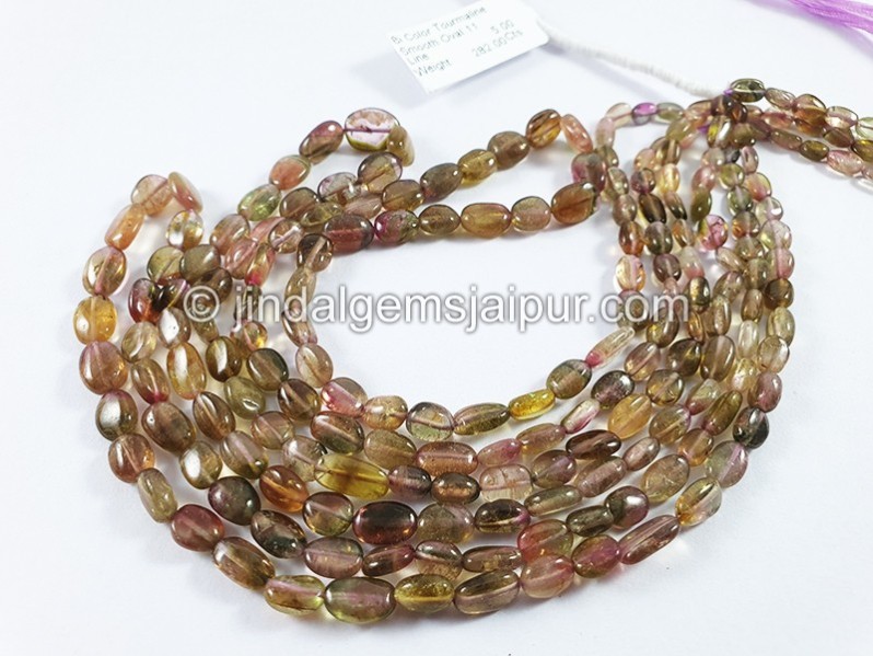 Bi Color Tourmaline Smooth Oval Shape Beads