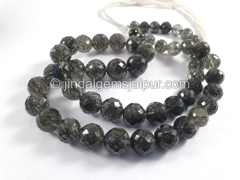 Black Rutile Faceted Round Shape Beads