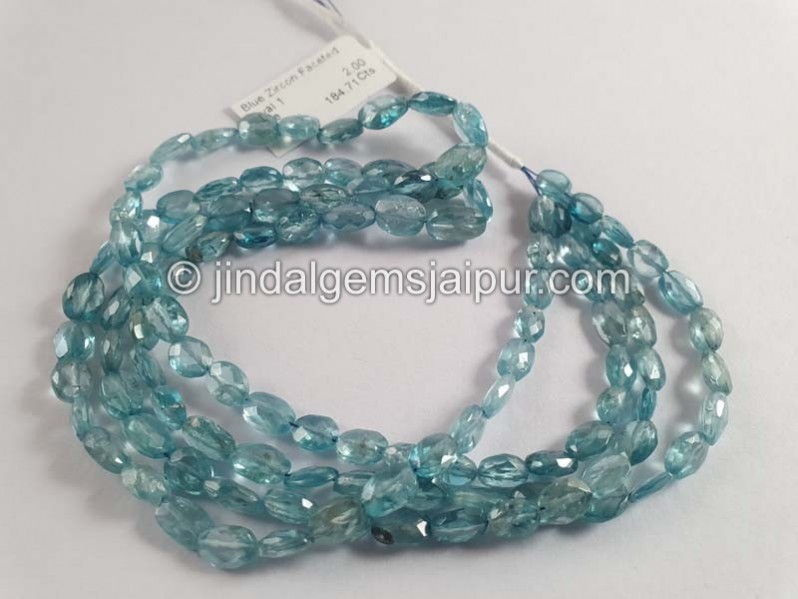 Blue Zircon Faceted Oval Beads