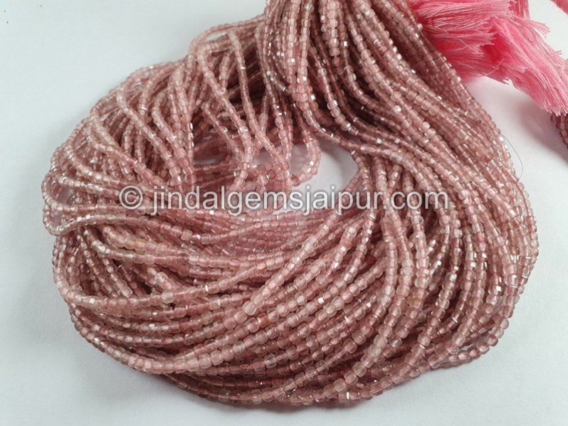 Pink Strawberry quartz Cut Cube Beads