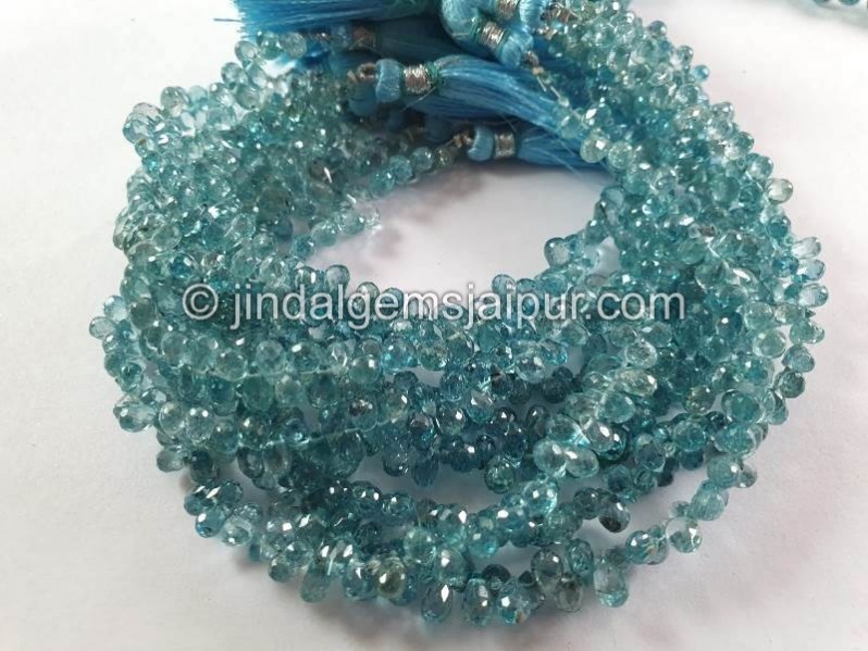 Natural Blue Zircon Faceted Drops Shape Beads