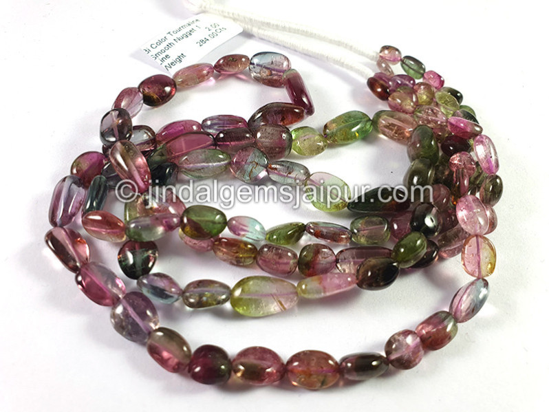 Bi Color Tourmaline Smooth Nuggets Shape Beads