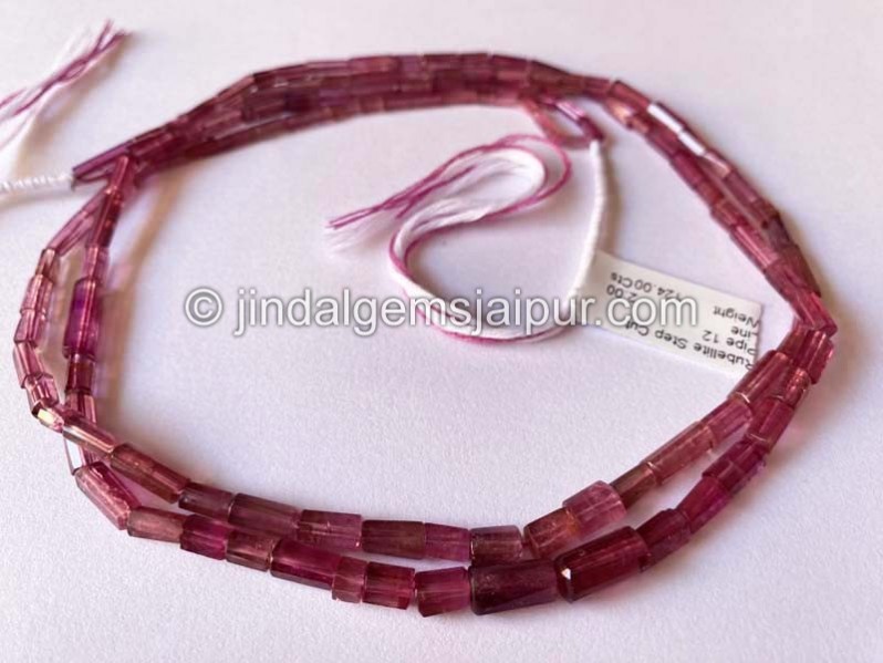 Rubellite Step Cut Pipe Shape Beads