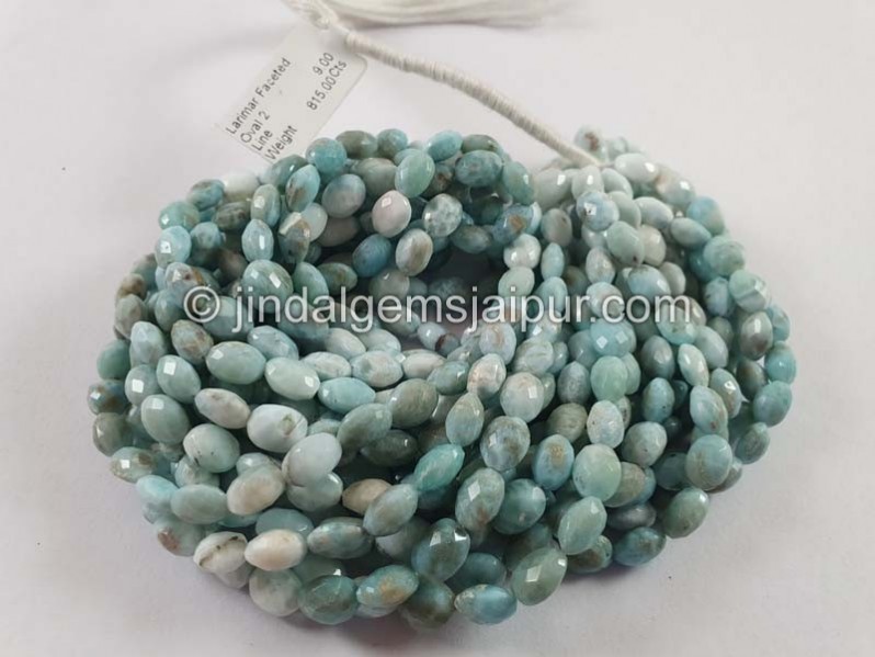 Larimar Faceted Oval Shape Beads