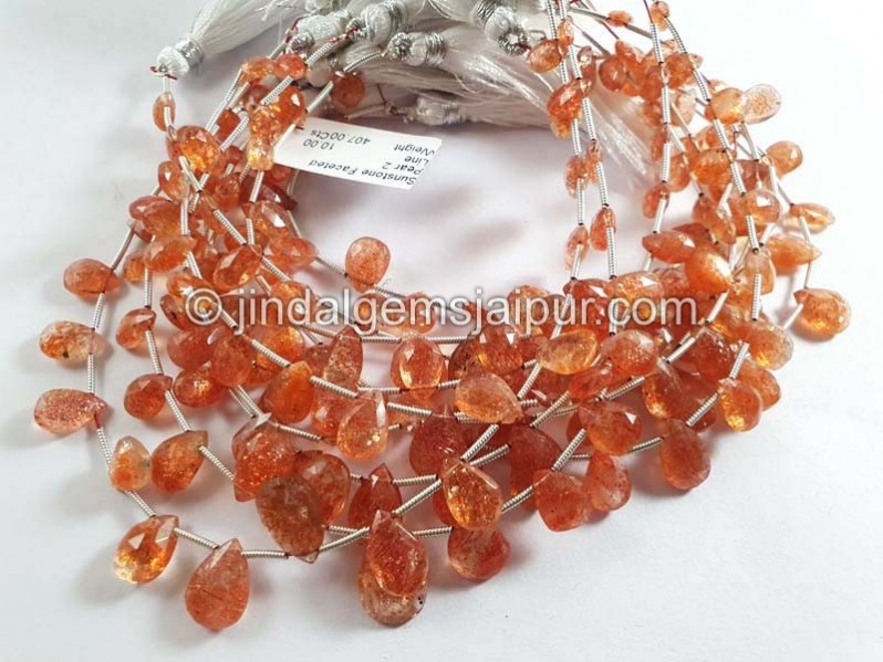 Sunstone Faceted Pear Shape Beads