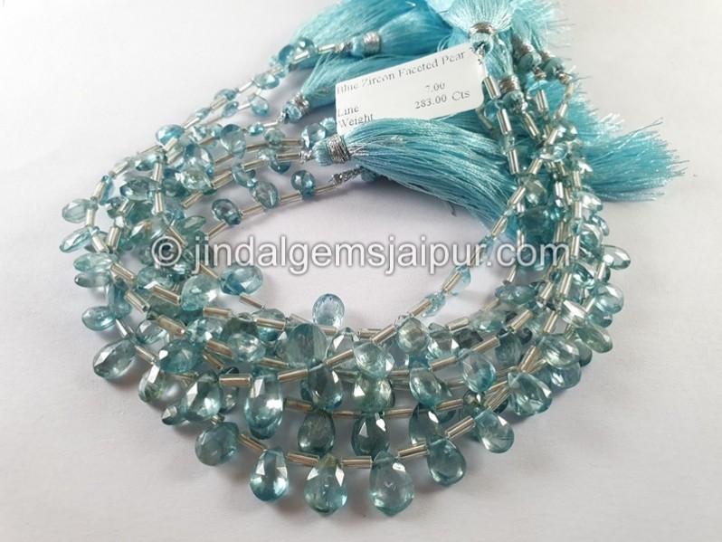 Blue Zircon Faceted Pear Shape Beads