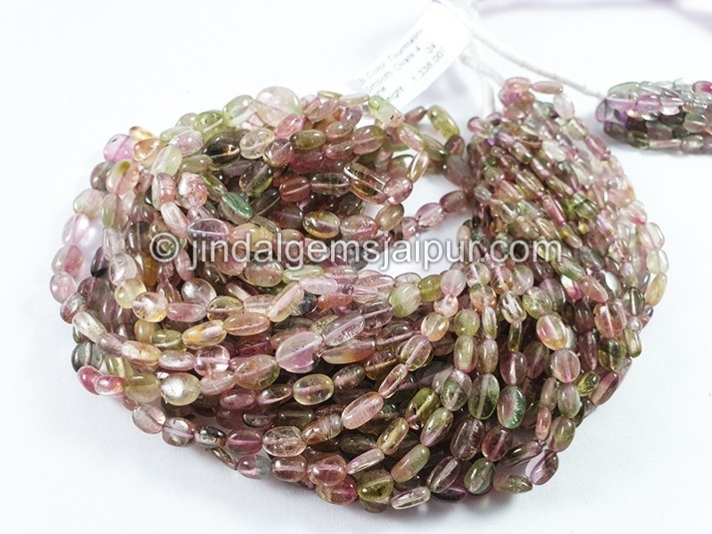 Bi Color Tourmaline Smooth Oval Shape Beads