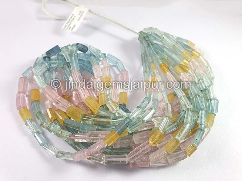 Multi Aquamarine Faceted Pipe Shape Beads