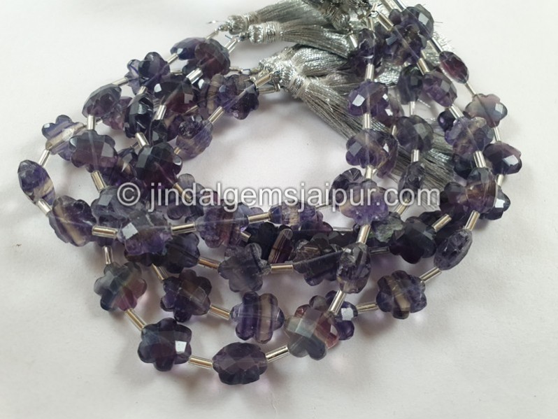Fluorite Blue Faceted Flower Beads