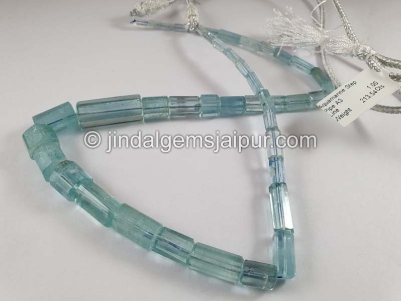 Aquamarine Step Cut Pipe Shape Beads