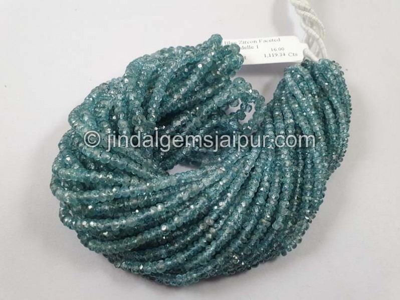 Natural Blue Zircon Faceted Roundelle Beads