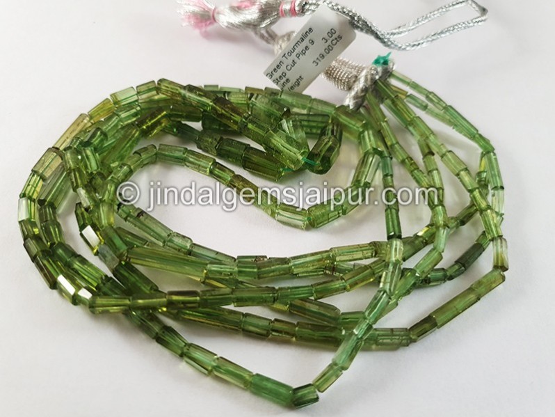 Green Tourmaline Step Cut Pipe Shape Beads