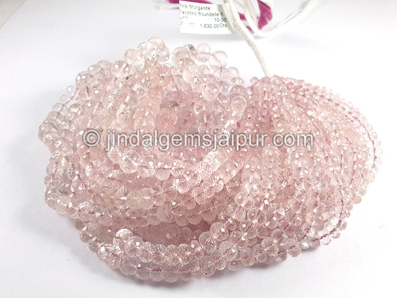 Pink Morganite Faceted Roundelle Shape Beads