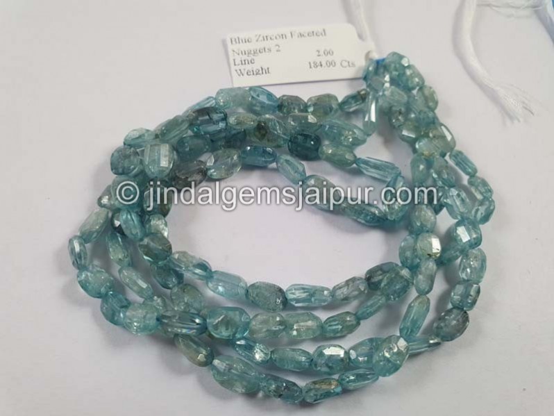 Natural Blue Zircon Shaded Faceted Nugget Beads