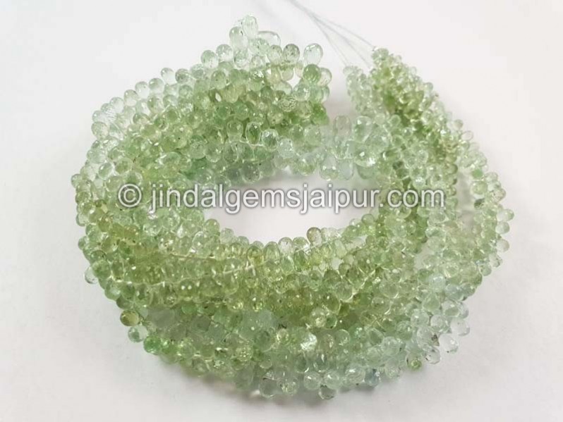 Light Basil Green Tourmaline Faceted Drops Beads