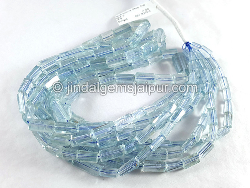 Aquamarine Step Cut Pipe Shape Beads