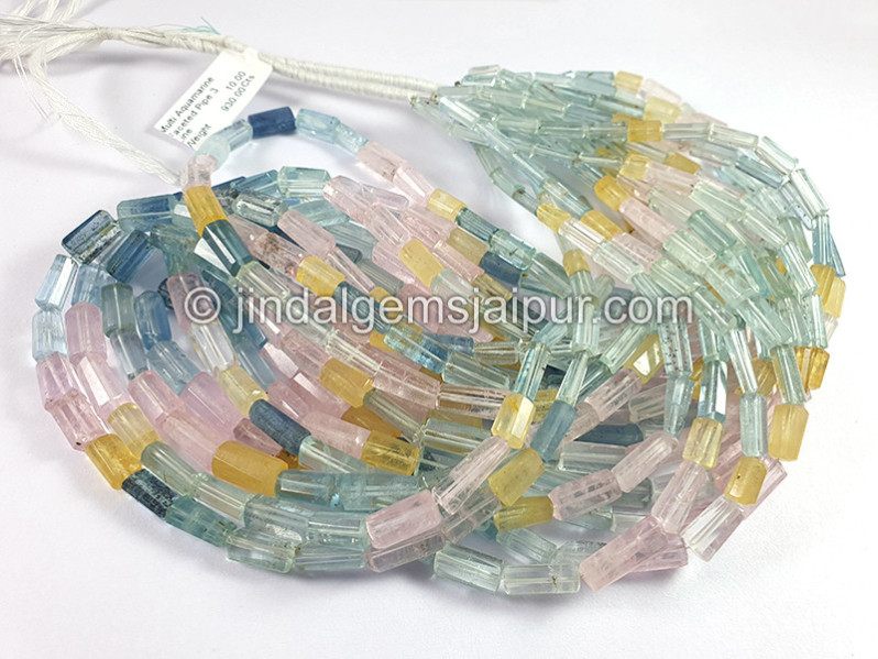 Multi Aquamarine Faceted Pipe Shape Beads