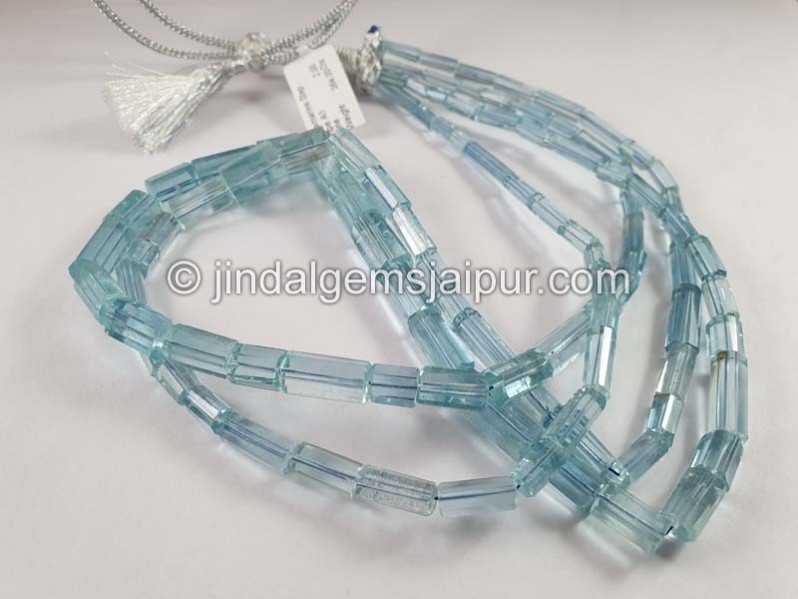 Aquamarine Step Cut Pipe Shape Beads