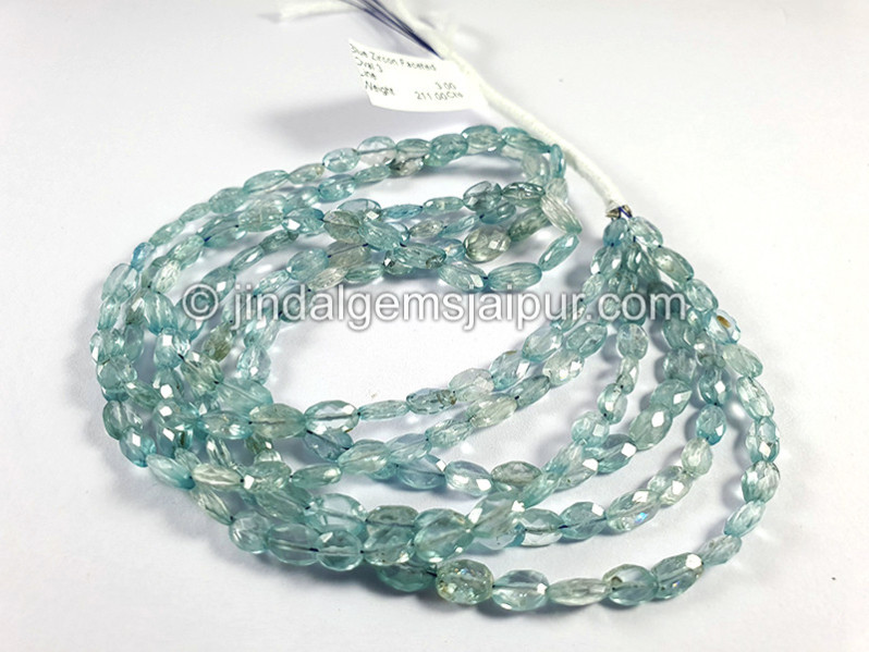 Blue Zircon Faceted Oval Shape Beads