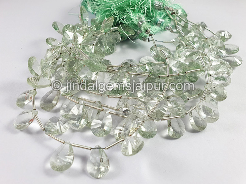 Green Amethyst Double Concave Cut Pear Shape Beads