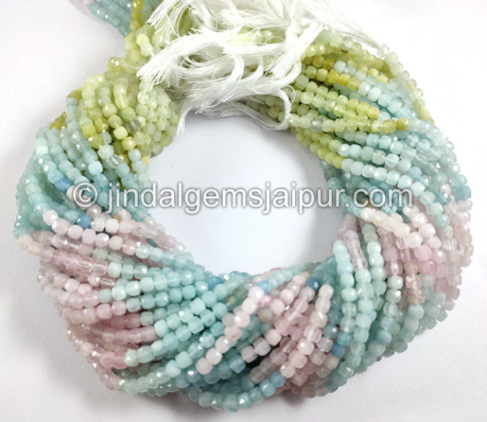 Multi Aquamarine Faceted Cube Shape Beads