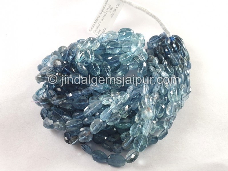 Santa Maria Aquamarine Shaded Faceted Oval Beads