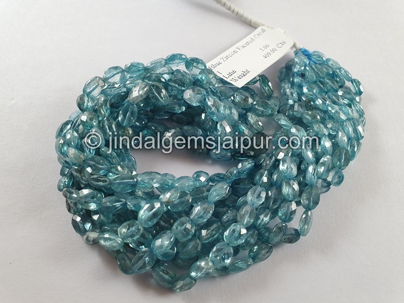 Blue Zircon Faceted Oval Shape Beads