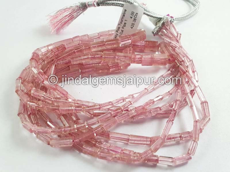 Baby Pink Tourmaline Step Cut Pipe Shape Beads